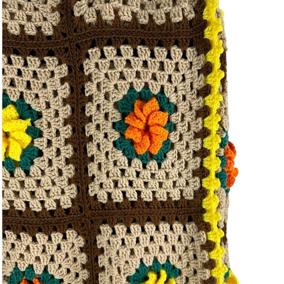 Handmade Crochet Large Afghan Flower Granny Square Blanket 90X178 - Picture 5 of 6